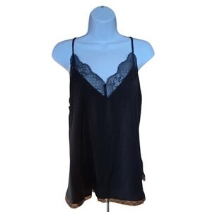 La Miel Lace Trim Cami Women L Black Satin Romantic Gothic Dark Coquette Boudoir